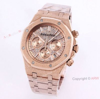 Frosted Gold Audemars Piguet Royal Oak Rose Gold Chronograph 41mm Diamond Dial Replica Watch 